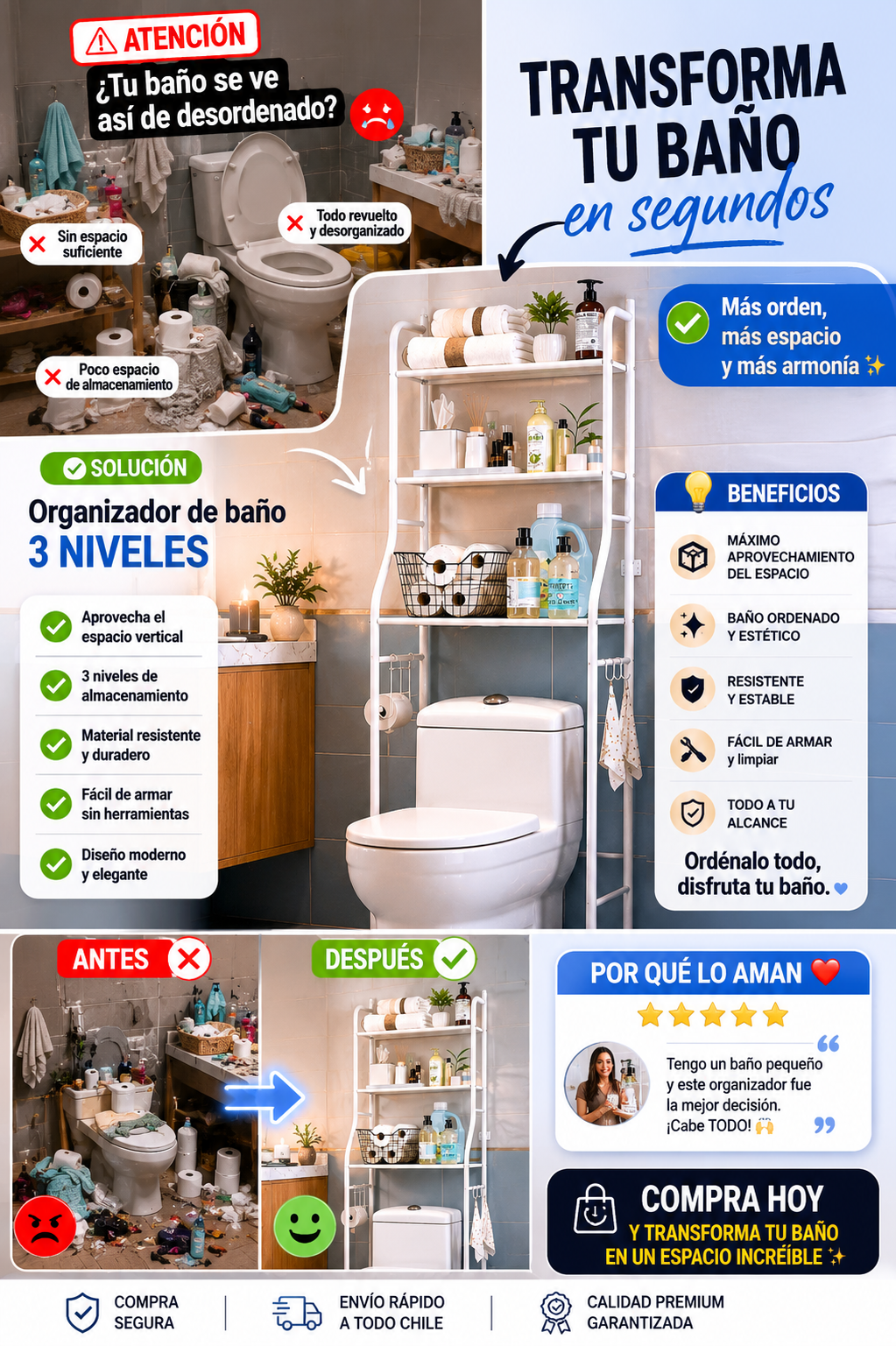 Tu Baño Organizado en 3 Minutos — Sin Taladro, Sin Perforaciones, Sin Excusas